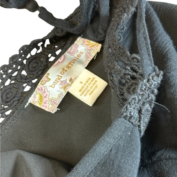 BAND OF GYPSIES Midi Boho Dress Small Black with Floral Crochet Flare Sleeves - Picture 3 of 5